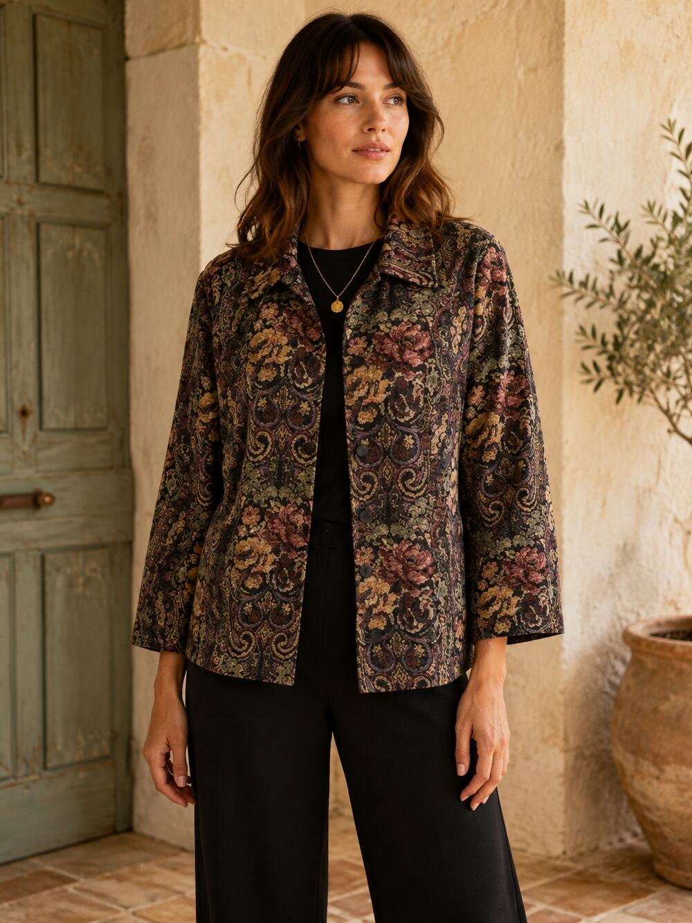 Sarah B Studio Tapestry Jacket Womens L Floral Paisley Vintage Boho Artsy